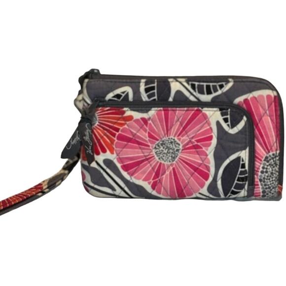 Vera Bradley Small Cherry Blossom Wristlet, Pink Gray Red, EUC - Picture 1 of 5